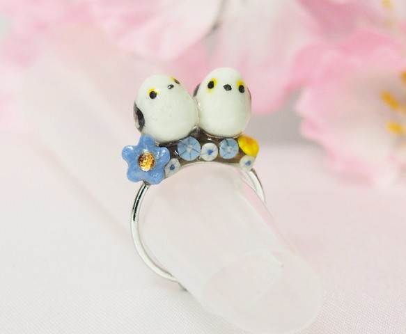 雪の妖精 2羽のシマエナガちゃんのリング ysuna 